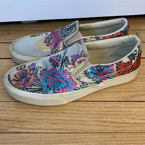 Vans Shoes Womens 8 Classic Slip On Festival Satin Embroidered Floral Gold RARE